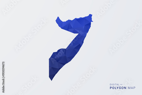 Somalia Map - Polygon Style Vector Illustration in Deep Blue Gradient, Low Poly Geometric Design, Clean Silhouette Isolated on White Background for Infographics.