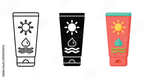 Sunscreen lotion icon set summer protection vector - SVG and PNG icons - Vector Icons and Stickers - PNG, SVG, EPS - Glyph and solid icon set - Icon vector - Icon Silhouette - Clipart