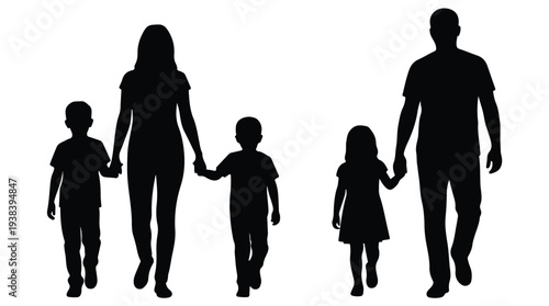 Silhouettes of two families walking, holding hands, illustrating togetherness