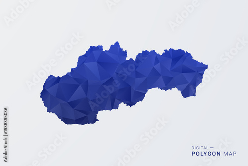 Slovakia Map - Polygon Style Vector Illustration in Deep Blue Gradient, Low Poly Geometric Design, Clean Silhouette Isolated on White Background for Infographics.