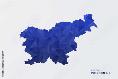 Slovenia Map - Polygon Style Vector Illustration in Deep Blue Gradient, Low Poly Geometric Design, Clean Silhouette Isolated on White Background for Infographics.