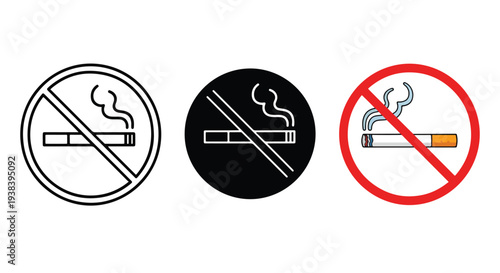 No Smoking Icons Set - Clipart, logo template - Vector icon set - Glyph and solid icon set - Icon vector - Flat Design Icon - line icon set - Silhouette icon - Logo vector