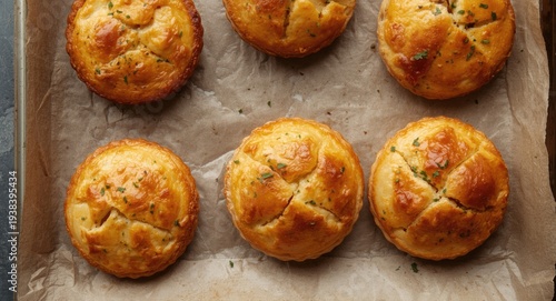 Baked golden meat pies disp...