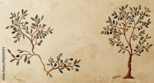 Beige wall decorated with a...