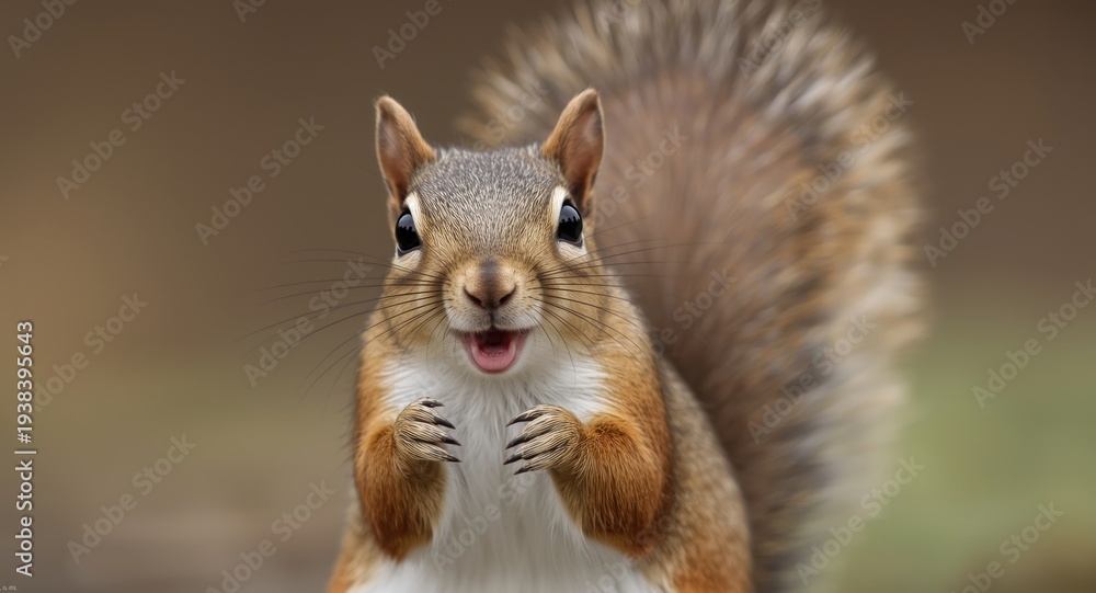 Obraz premium Bright eyed squirrel in a cheerful and surprised pose