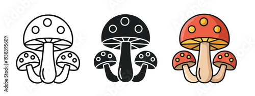 Cartoon mushroom icons set vector illustration - SVG and PNG icons - Vector Icons and Stickers - PNG, SVG, EPS - Glyph and solid icon set - Icon vector - Icon Silhouette - Clipart