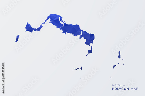 Turks and Caicos Islands Map - Polygon Style Vector Illustration in Deep Blue Gradient, Low Poly Geometric Design, Clean Silhouette Isolated on White Background for Infographics.