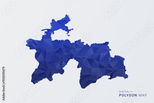 Tajikistan Map - Polygon Style Vector Illustration in Deep Blue Gradient, Low Poly Geometric Design, Clean Silhouette Isolated on White Background for Infographics.