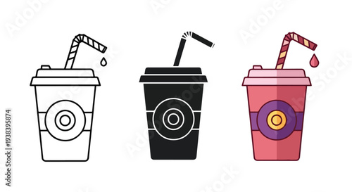 3 coffee cups vector icon set straws - SVG and PNG icons - Vector Icons and Stickers - PNG, SVG, EPS - Glyph and solid icon set - Icon vector - Icon Silhouette - Clipart