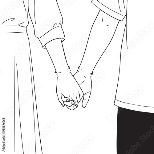 Simple line art illustration of two people holding hands in a gentle sketch.