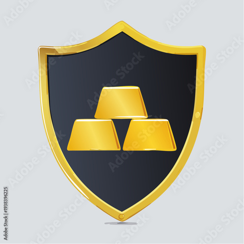 Golden Shield with Gold Bars Symbolizing Security and Wealth.