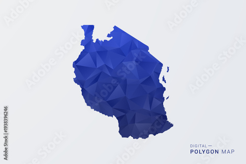 Tanzania Map - Polygon Style Vector Illustration in Deep Blue Gradient, Low Poly Geometric Design, Clean Silhouette Isolated on White Background for Infographics.