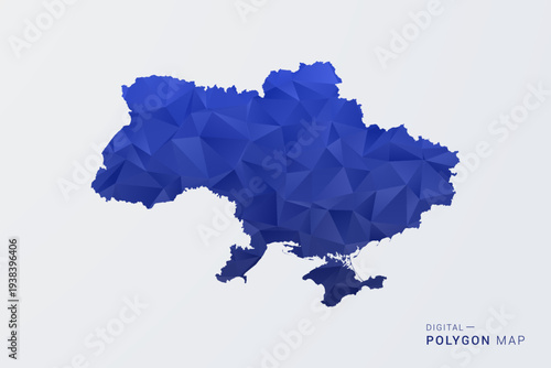Ukraine Map - Polygon Style Vector Illustration in Deep Blue Gradient, Low Poly Geometric Design, Clean Silhouette Isolated on White Background for Infographics.
