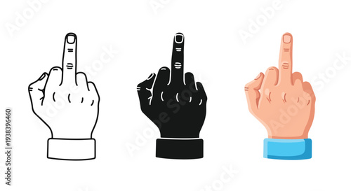 Middle Finger Icon Set Vector - Clipart, logo template - Vector icon set - Glyph and solid icon set - Icon vector - Flat Design Icon - line icon set - Silhouette icon - Logo vector