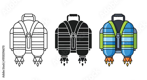 Jetpack Icon Set: Three Styles - Clipart, logo template - Vector icon set - Glyph and solid icon set - Icon vector - Flat Design Icon - line icon set - Silhouette icon - Logo vector