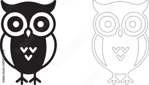 Cute owl icons in black and white for design projects