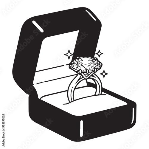 Elegant diamond ring displayed in an open velvet box ready for engagement or wedding proposal.