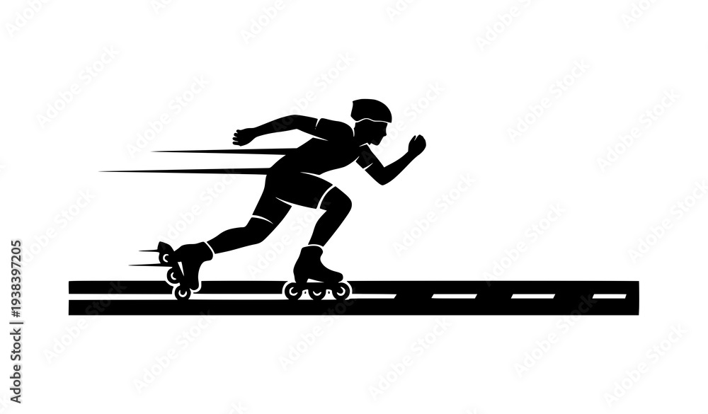 Fototapeta premium Roller Skater Gliding on Road Vector Illustration Silhouette Style