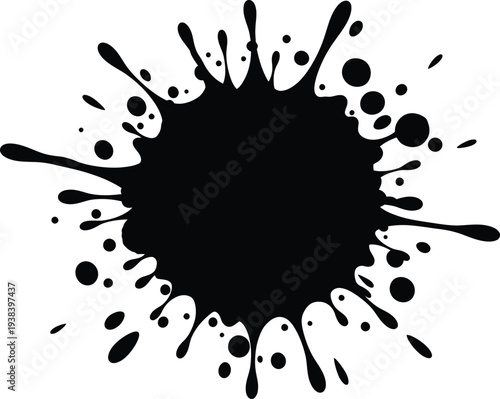 Black ink splatter on white background