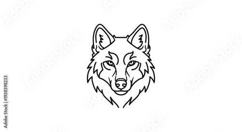 Wolf head illustration in black lines.