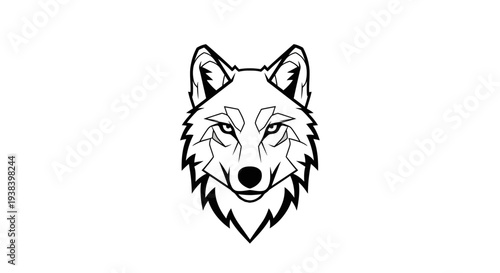 Wolf head illustration in black lines.