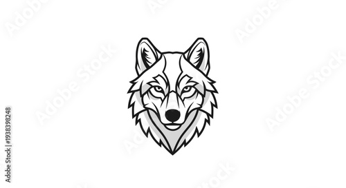 Wolf head illustration in black lines.