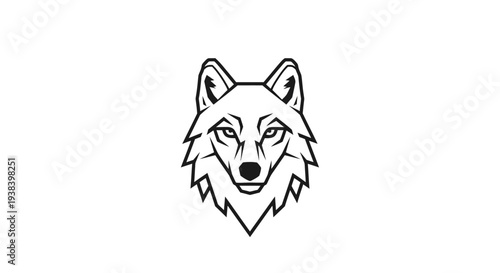 Wolf head illustration in black lines.