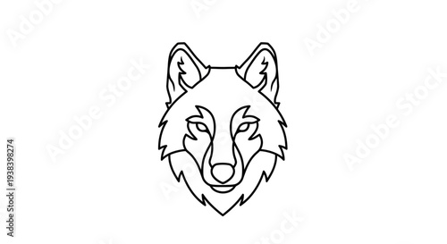 Wolf head illustration in black lines.