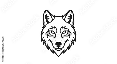 Wolf head illustration in black lines.