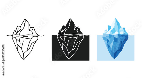 Iceberg Icons: Line, Silhouette, Color - Clipart, logo template - Vector icon set - Glyph and solid icon set - Icon vector - Flat Design Icon - line icon set - Silhouette icon - Logo vector