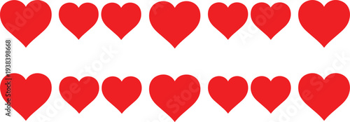 Red Heart Icon Set Featuring Multiple Heart Shapes for Love, Romance, and Valentine's Day Designs