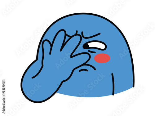 A blue cartoon character with a blush.