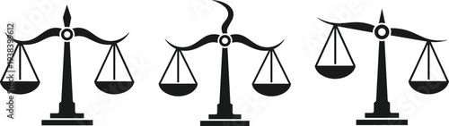 Scales of Justice Icon Set Featuring Different Designs for Law, Justice, and Legal Systems
