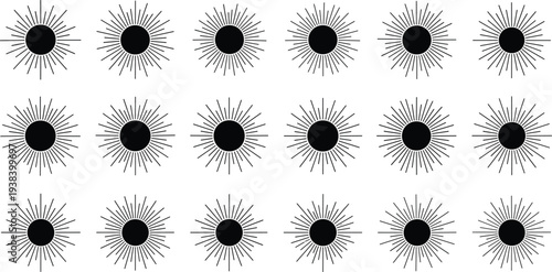 Sunburst Icon Set Featuring Various Starburst Styles for Decorative, Vintage, and Celebration Designs