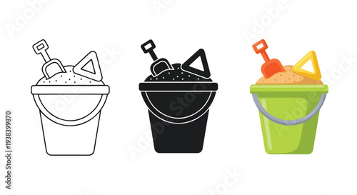 Sand Bucket Icons Set - Clipart, logo template - Vector icon set - Glyph and solid icon set - Icon vector - Flat Design Icon - line icon set - Silhouette icon - Logo vector
