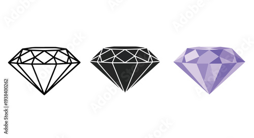 Diamond Icons Set: Outline, Solid, Gem - Clipart, logo template - Vector icon set - Glyph and solid icon set - Icon vector - Flat Design Icon - line icon set - Silhouette icon - Logo vector