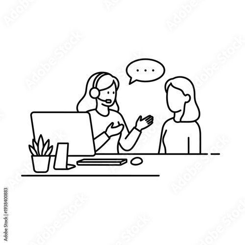 Customer service representative assisting a client with a headset.