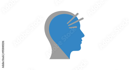 Blue Head Profile with Light Bulb.