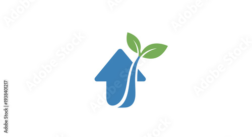 Blue house with green leaf sprout.