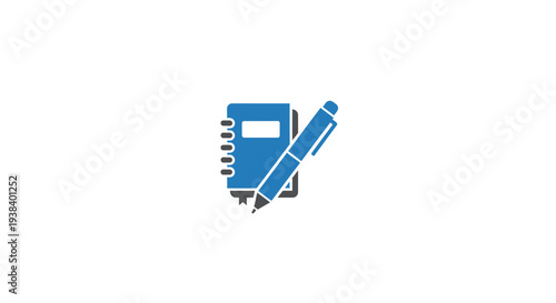 Blue notebook and pencil icon.