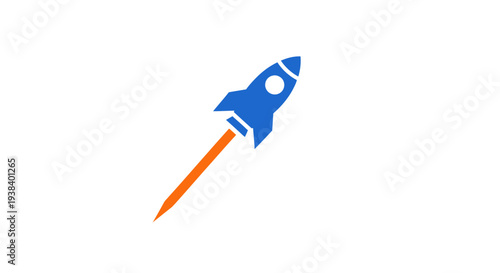 Blue Rocket Ship Icon Launching Upwards.