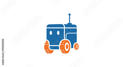 Blue Tractor with Orange Wheels.