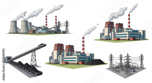 Industrial power plants and electrical infrastructure collection.