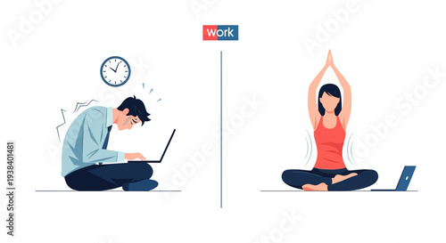 Businessman and woman in meditation.