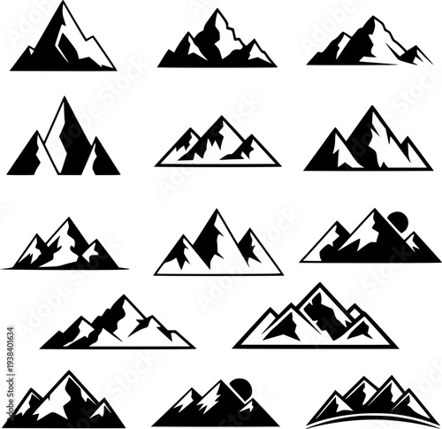 A set of triangle vector icons featuring the pyramids of Giza and mountain symbols as high risk caution road signs for traffic safety and hazard attention