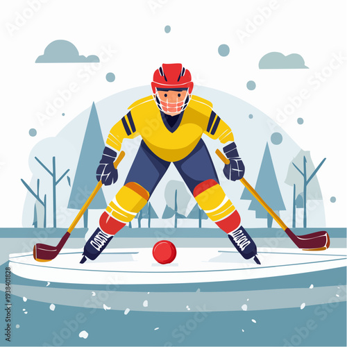 Adaptive Sled Hockey Athletes Competing on Ice Rink Flat Vector Illustration