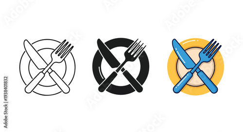 Fork Knife Crossed Icon Set Vector Minimalist - SVG and PNG icons - Vector Icons and Stickers - PNG, SVG, EPS - Glyph and solid icon set - Icon vector - Icon Silhouette - Clipart