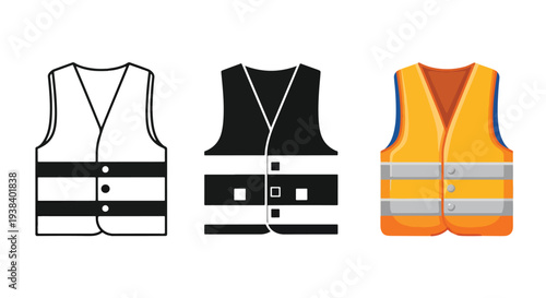 Safety Vest Icons Set Reflective Workwear - Clipart, logo template - Vector icon set - Glyph and solid icon set - Icon vector - Flat Design Icon - line icon set - Silhouette icon - Logo vector