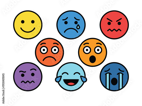 A collection of various colorful emoticon faces.