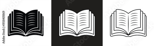 open book icons vector symbol with editable stroke lines for web designs
